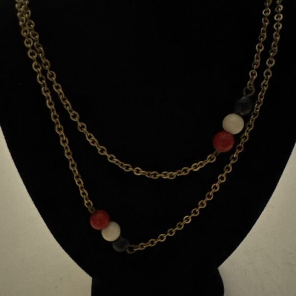 Vintage Estate Long Gold Tone Red White And Blue Chain 56 Inches Xtra Long - Picture 2 of 9